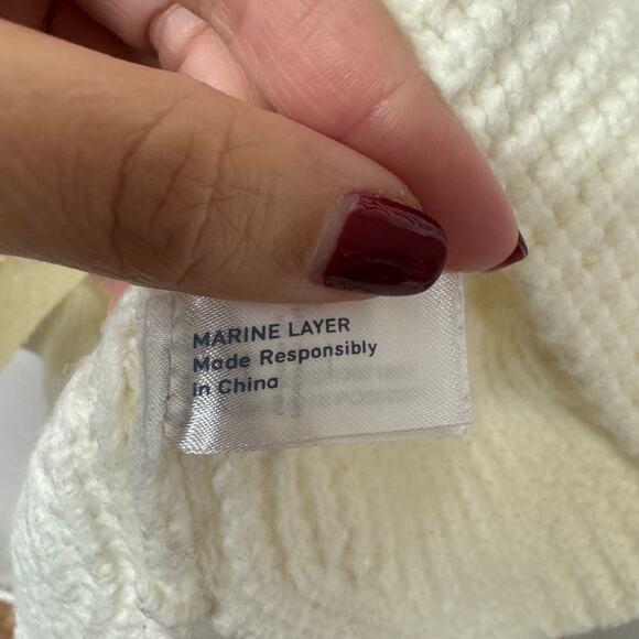 Marine Layer Delaney Raglan Striped Waffle Knit Sweater Cream Red Pink Size XS - Picture 7 of 9